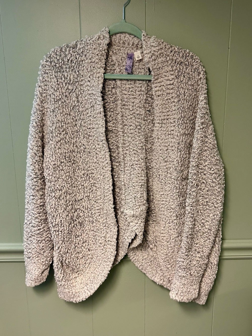 Alya Plush Open-Front Cardigan Sweater - Light Gray